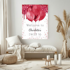Välkomstballonger från Sweet 16 white Red glitter Poster