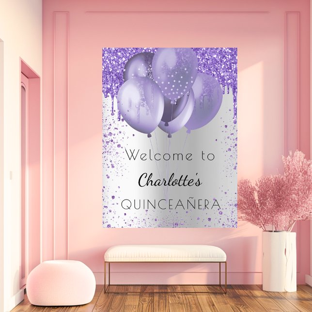 Välkomstballonger i Quinceanera silver violet glit Poster (Skapare uppladdad)