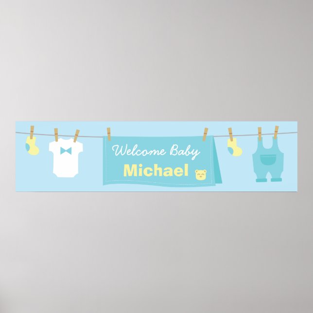 Välkomstbanderoll för Cute Boy Clothes Baby Shower Poster (Framsidan)