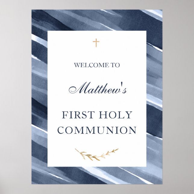 Välkomstbekräftelse för Blue Elegant Communion Bap Poster (Framsidan)