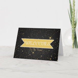 Välkomstbilen guld Glitter med vit Gräns Kort