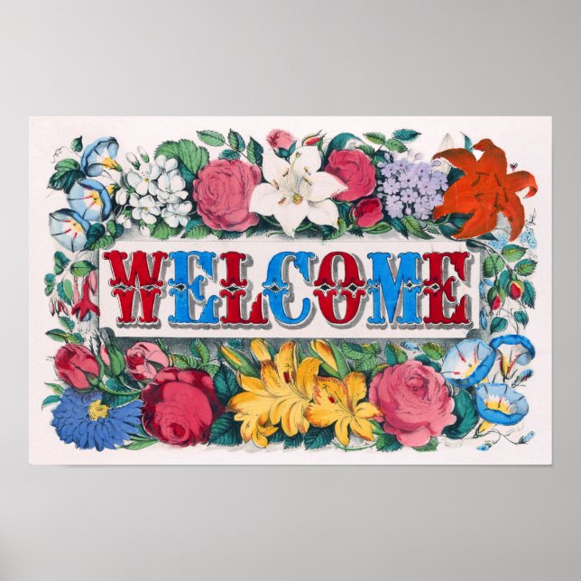Välkomstbokstäver Rosor Liljor Blomsterträdgård Poster (Framsidan)