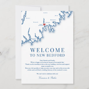 Välkomstbrev för bröllop i New Bedford MA, marinbl Tack Kort