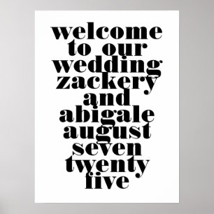 VälkomstBröllop i Modern Bold Black White Bröllop Poster