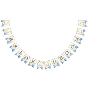 VälkomstBröllopsfest Golden Blue Gult Blommigt Vimplar