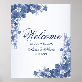 VälkomstBröllopsfestens Blommigt Blue Rustic Elega Poster