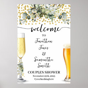 Välkomstbubblor och Brews Eucalyptus Guld Shower Poster
