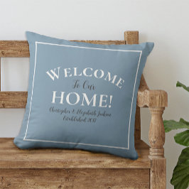 VälkomstChicen Dusty Blue Calligraphy Home Anpassn Kudde