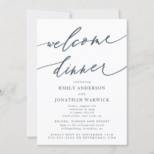 Välkomstdag för vit marin blå Bröllop Inbjudningar