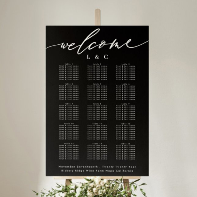 Välkomstdiagram för Black Calligraphy Bröllop Poster (Skapare uppladdad)