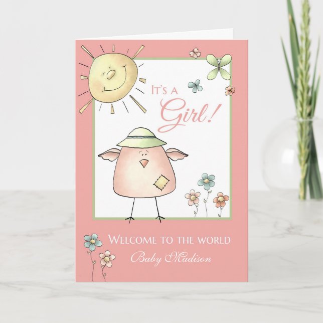 Välkomstdotter - Anpassat namn Baby Grattis Kort (Framsida)