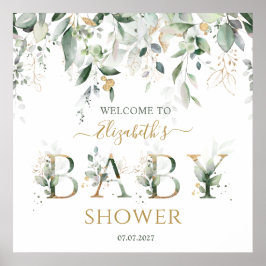 Välkomstduschskylt för grönt och guld poster