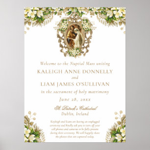 Välkomstecken för blommigt, katolska kyrkan Bröllo Poster