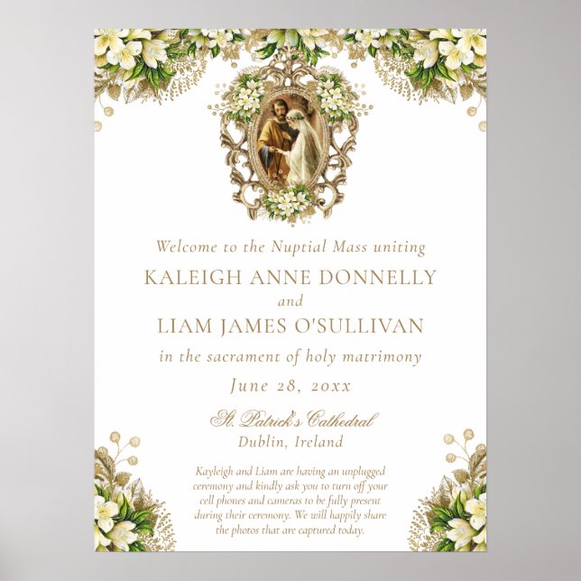 Välkomstecken för blommigt, katolska kyrkan Bröllo Poster (Framsidan)
