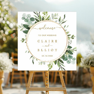 Välkomstecken för Botaniskt Guld Greenery Bröllop Poster