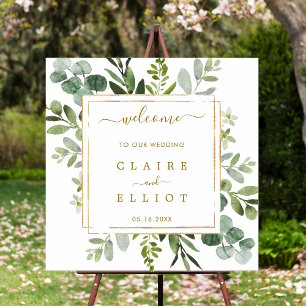Välkomstecken för Botaniskt Guld Greenery Bröllop Poster