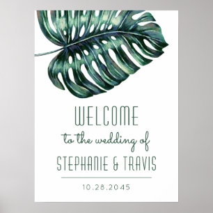 Välkomstecken för Giant Monstera Löv Beach Wedding Poster