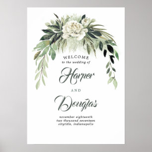 Välkomstecken för Grey Garland Botanical Bröllop Poster