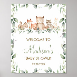 Välkomstecken för Grey Woodland Animals Baby Showe Poster