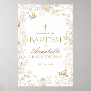 Välkomstecken för guld Toile De Jouy Blommigt Bapt Poster