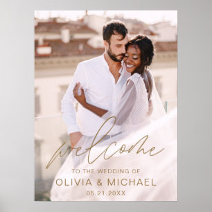 VälkomstElegant för Guld Modern Script Photo Bröll Poster