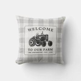 Välkomstfamiljens Namn Farm Tractor White Play Kudde