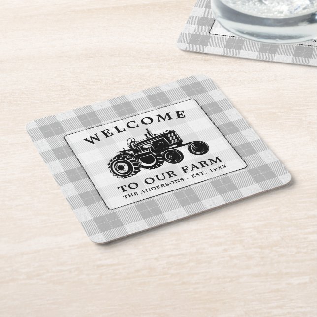 Välkomstfamiljens Namn Farm Tractor White Play Underlägg Papper Kvadrat (Vinklad)