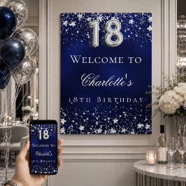 Välkomstfest för 18-årsdag blå silverstjärnor poster