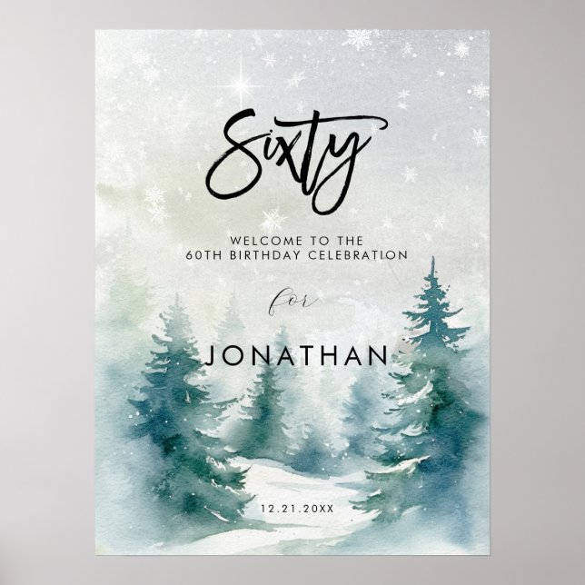 Välkomstfödelsedagstecken för Winter träd 60 Poster (Framsidan)