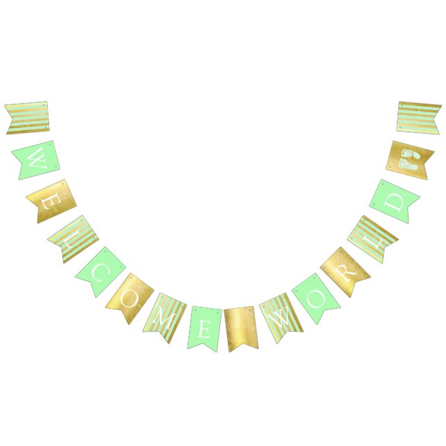 Välkomstfotavtryck för grönt och Guld Baby Shower Vimplar (Alla)