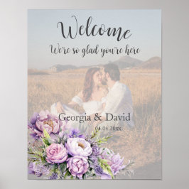 Välkomstfoto för Watercolor Lavender Peony Bröllop Poster