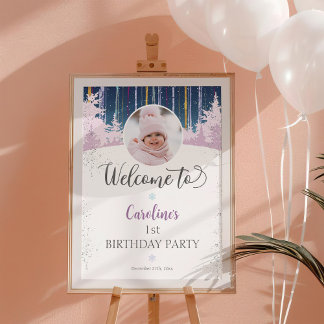 Välkomstfoto för Winter Wonderland First Birthday Poster