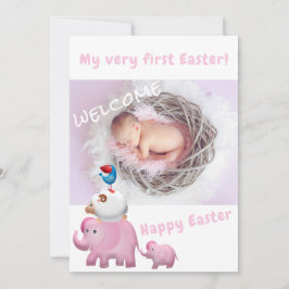 Välkomstfoto från Cute Rosa Elephant Påsk Baby Meddelande
