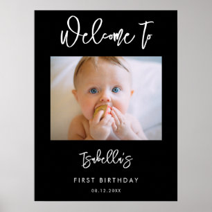 Välkomstfototecken för contemporary svart födelsed poster