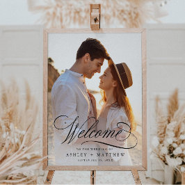 Välkomstfototecken för Romantisk kalligrafi Bröllo Poster