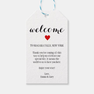 Välkomstgästernas Märkre för destinationsbröllop Presentetikett