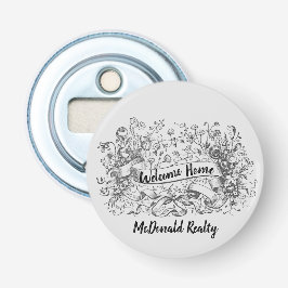 Välkomsthälsa Blommigt Banner Realtor Promoted Flasköppnare