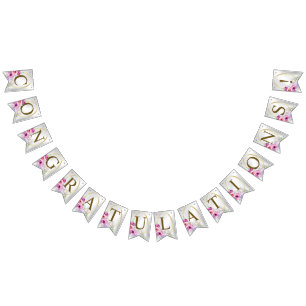 Välkomsthälsa Bröllopsfest Färgstark Rosa Blommigt Vimplar