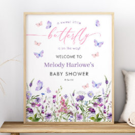 Välkomsthälsa för Butterfly Wildblomma Baby Shower Poster