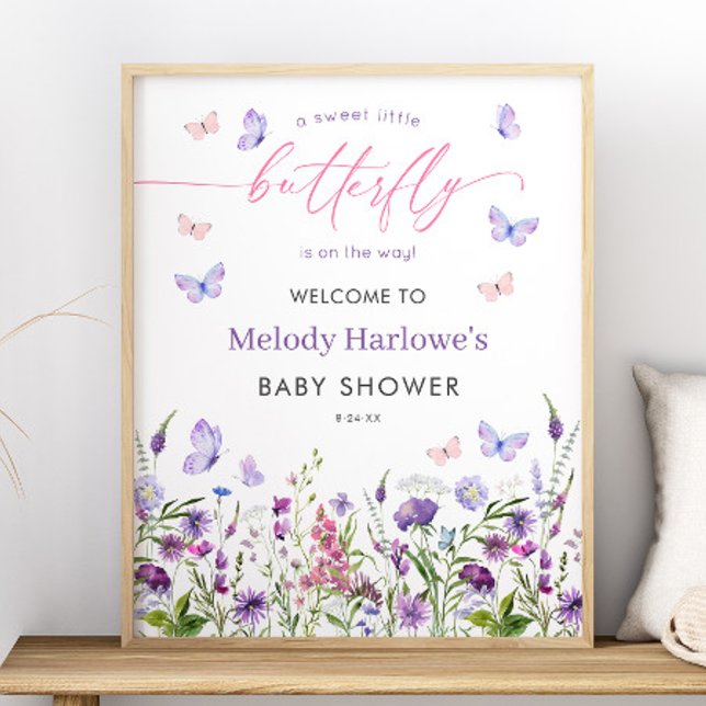 Välkomsthälsa för Butterfly Wildblomma Baby Shower Poster (Butterfly Wildflower Baby Shower 16x20 Welcome Poster)
