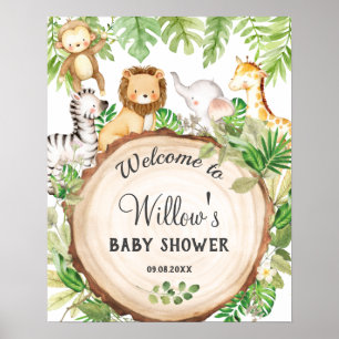 Välkomsthälsa för Cute Jungle Animals Birthday Bab Poster
