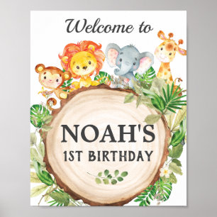 Välkomsthälsa för Cute Jungle Animals Birthday Bab Poster