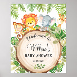Välkomsthälsa för Cute Jungle Animals Birthday Bab Poster