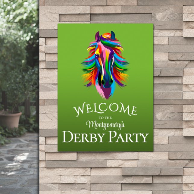Välkomsthälsa för färglös Racehorse Derby Party Gr Poster (Colorful racehorse Derby party green welcome poster - PRINTED and/or INSTANT DOWNLOAD)
