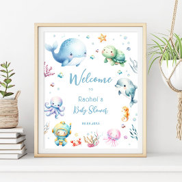 Välkomsthälsa för ljus under Sea Blue Baby Shower Poster