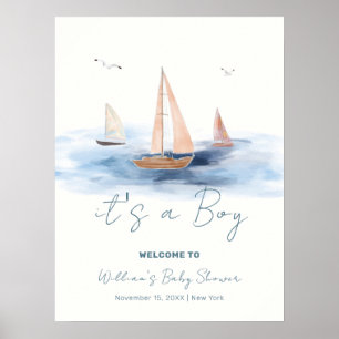 Välkomsthälsa för minimalistiskt nautiskt sjöbåtsb poster