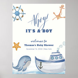 Välkomsthälsa för Modern Boy Whale Baby Shower Poster