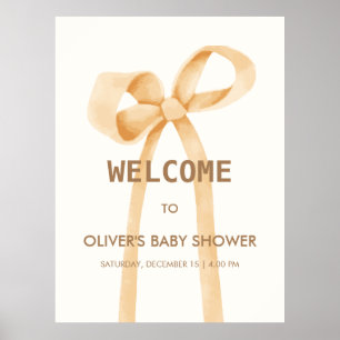 Välkomsthälsa för Neutral Simple Bow Baby Shower Poster