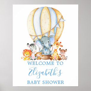 Välkomsthälsa för safari Animals Blue Balloon Baby Poster