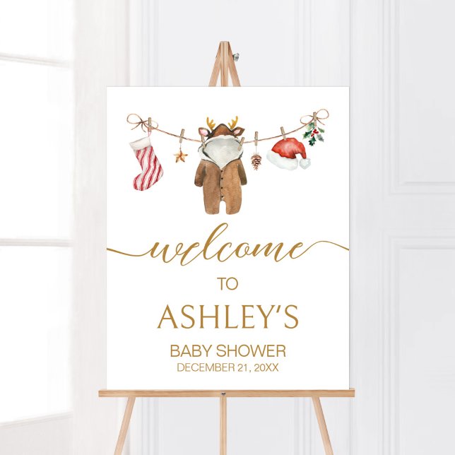 Välkomsthälsa för små julkläder Babykläder Poster (Merry Little Clothes Baby Shower Welcome Sign)